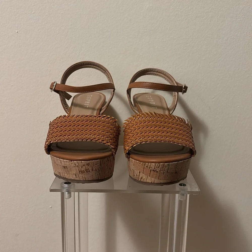 Esprit Brown Leather Sandals with Woven Detail
